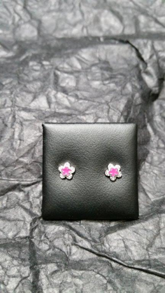 925 Silberohrstecker Blume mit pinkem Lack und Zirkonia
